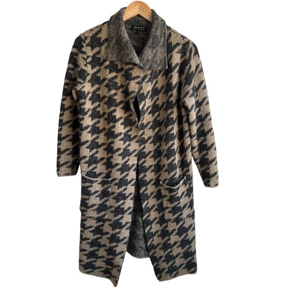 Joseph A Coatigan Houndstooth‎ Open Front Small Tan/Black Cabincore Grandma - Picture 3 of 13